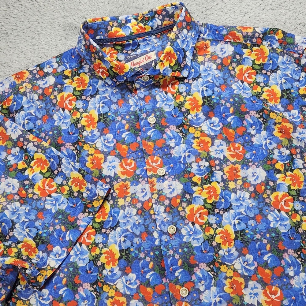 Johnnie-O Hangin Out Shirt Mens Medium Multicolor Floral Barren S/S Button Up